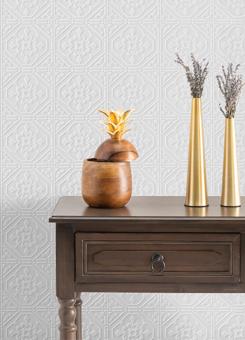 Brooklyn White Tin Paintable Wallpaper image number 1