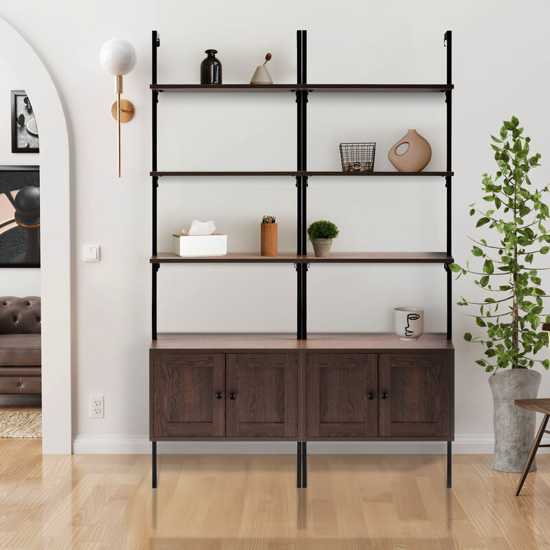 Industrial 4-Shelf Wood Wall-Mounted Open Ladder Bookcase
