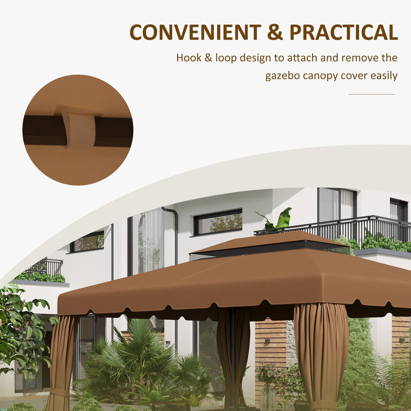 Outsunny 13.1' x 9.8' Gazebo Replacement Canopy, Gazebo Top Cover for 01-0870, 84C-101, 84C-144 with Double Vented Roof for Garden Patio Outdoor (TOP ONLY), Coffee