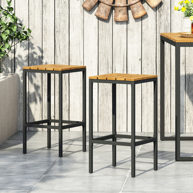 Merax Noe Outdoor Industrial Acacia Wood Bar Stools (Set of 2)