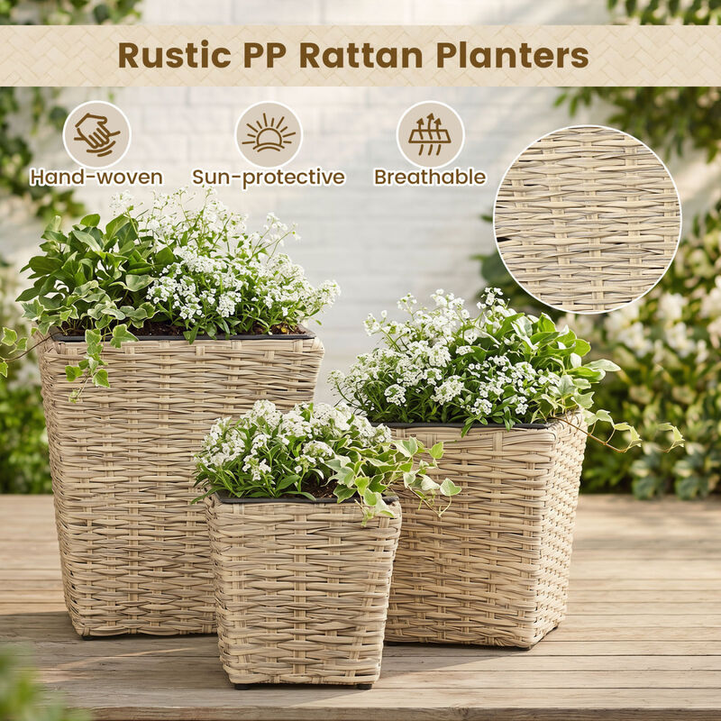 3 Pack Rattan Planters with Plastic Liners for Indoor Outdoor image number 5