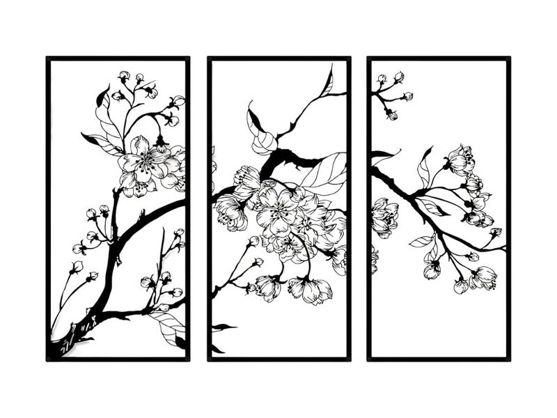 3 Piece Metal Flower Wall Art Modern Minimalist Line Sculpture Decor for Home image number 0