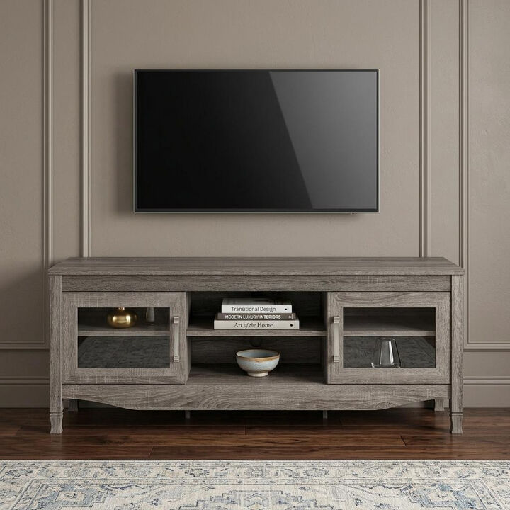 HomeRoots 53" Gray Wood Enclosed and Open Storage TV Stand