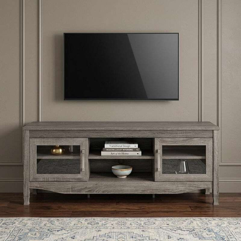 HomeRoots 53" Gray Wood Enclosed and Open Storage TV Stand image number 1