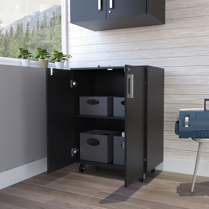 Streamdale Storage Cabinet, Casters, Double Door, Two Interior Shelves - Black image number 6