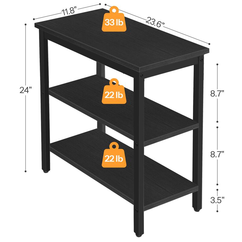 HOOBRO End Table, Simple Rustic Side Table with 3-Tier Storage Shelf, Narrow Nightstand for Small Spaces, Easy Assembly, for Liv