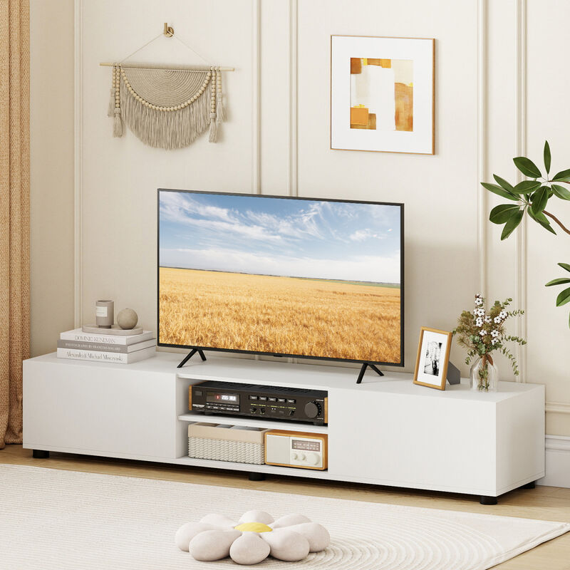 Modern TV Stand Entertainment Center with 2 Doors and Open Storage Shelves image number 4