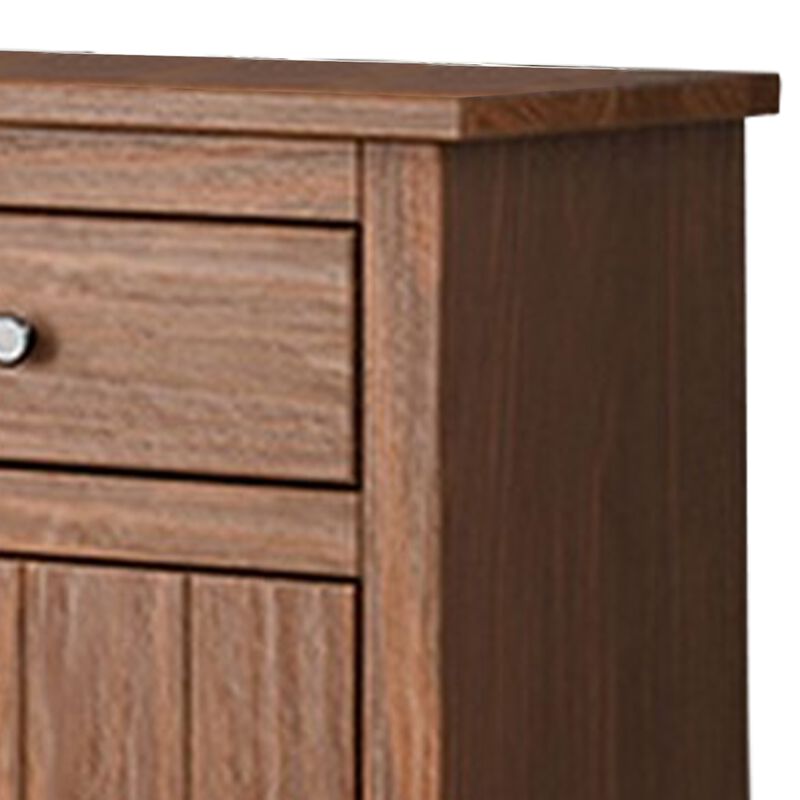Stav Nightstand, 1 Drawer and Door, 25 Inch, Plank Style, Brown Solid Wood - Benzara