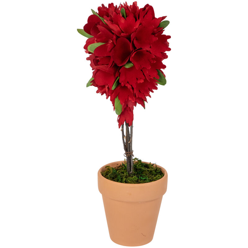 Wooden Mixed Floral Valentine's Day Artificial Potted Topiary - 14" - Red image number 2