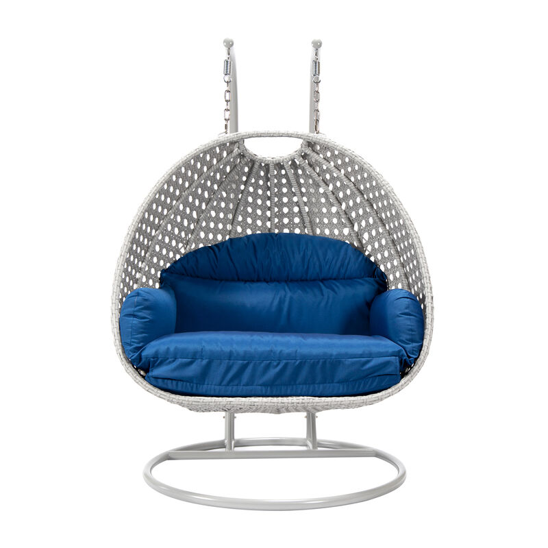 LeisureMod Mendoza Moder Wicker Hanging 2 person Egg Swing Chair Removable Cushion