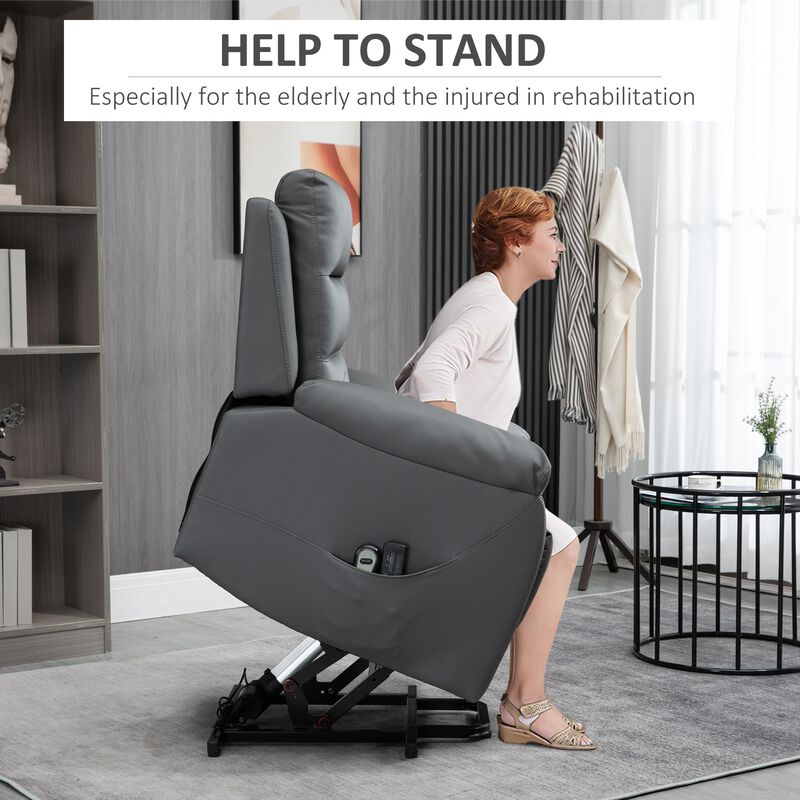 Electric Power Lift Chair for Elderly with Massage, Oversized Living Room Recliner with Remote Control, and Side Pockets, Grey image number 4