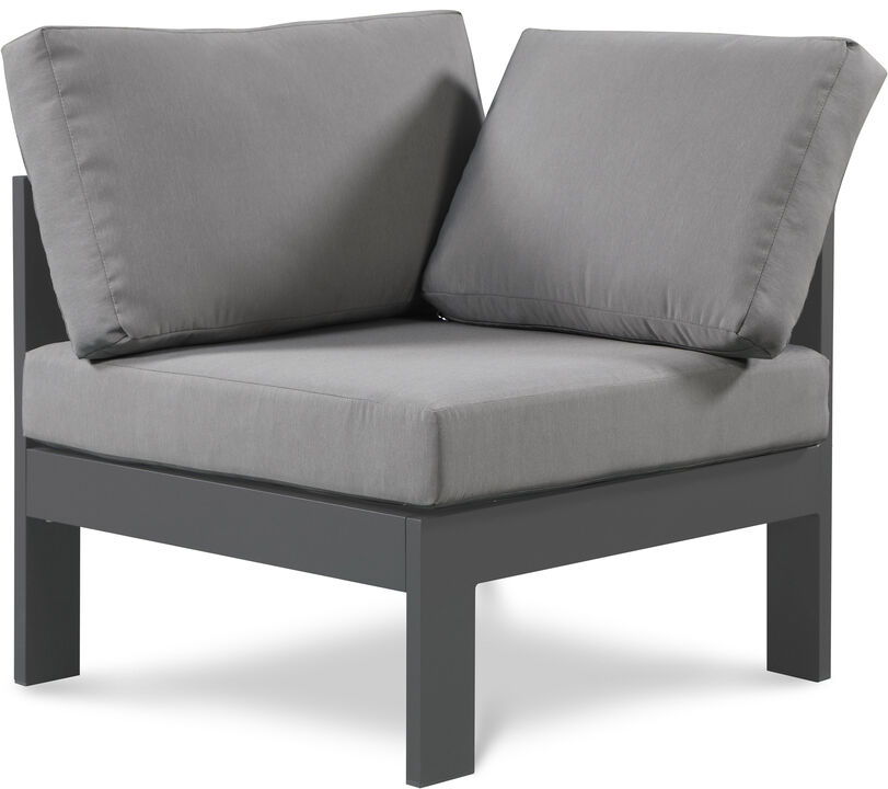 Meridian Furniture Nizuc Grey Water Resistant Fabric Outdoor Patio Aluminum Corner Chair