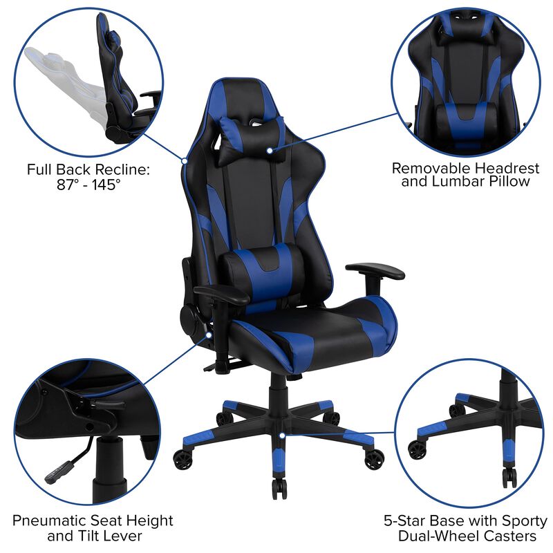 Flash Furniture Optis Black Gaming Desk and Blue Reclining Gaming Chair Set with Cup Holder, Headphone Hook, and Monitor/Smartphone Stand