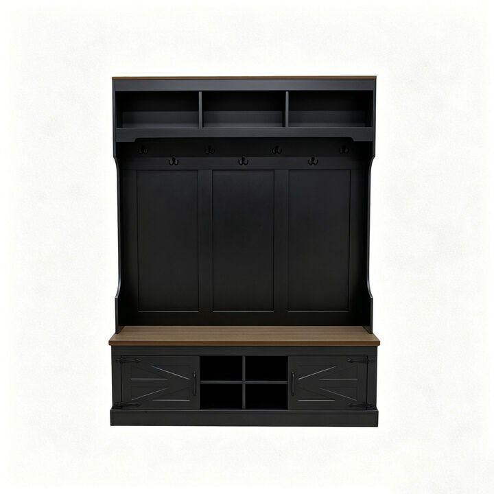 Merax All-in-One Entryway Storage Unit with Seating Bench, Coat Hooks & Shoe Rack