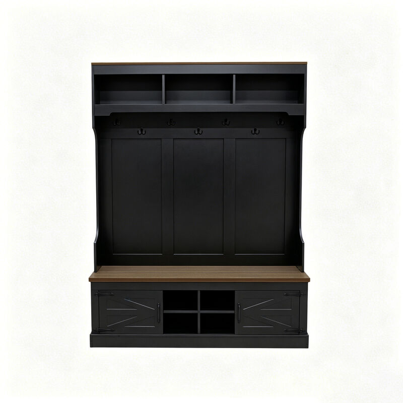 Merax All-in-One Entryway Storage Unit with Seating Bench, Coat Hooks & Shoe Rack image number 0