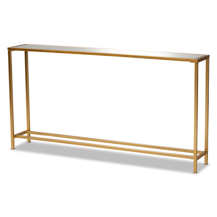 Baxton Studio Alessa Modern Glam Gold Finished Metal And Mirrored Glass Console Table