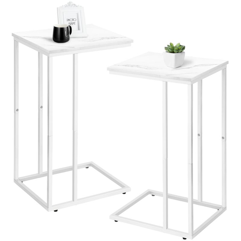 Possile C Shaped End Table Set of 2 for Sofa and Bed, Couch Tables That Slide Under, Side Table for Couch with Faux Marble Top,