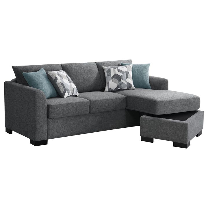 Storia Sleeper Sectional Chaise Sofa, Heather Gray, 4 Pillows, 84 Inch - Benzara