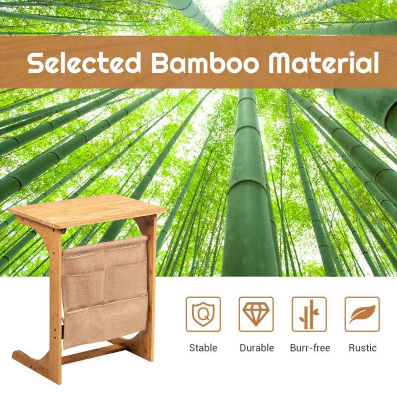 Hivvago Bamboo Sofa Table End Table Bedside Table with Storage Bag