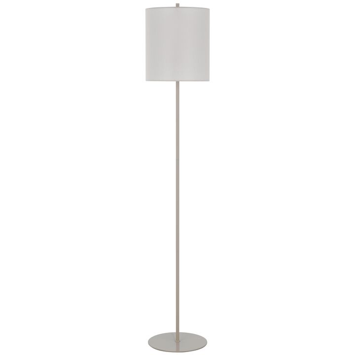 Plue 63 Inch Floor Lamp, Chrome Pole Round Base, Off White Drum Shade - Benzara