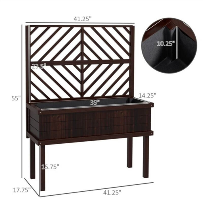 Elevated Fir Wood Raised Garden Bed with Decorative Climbing Trellis