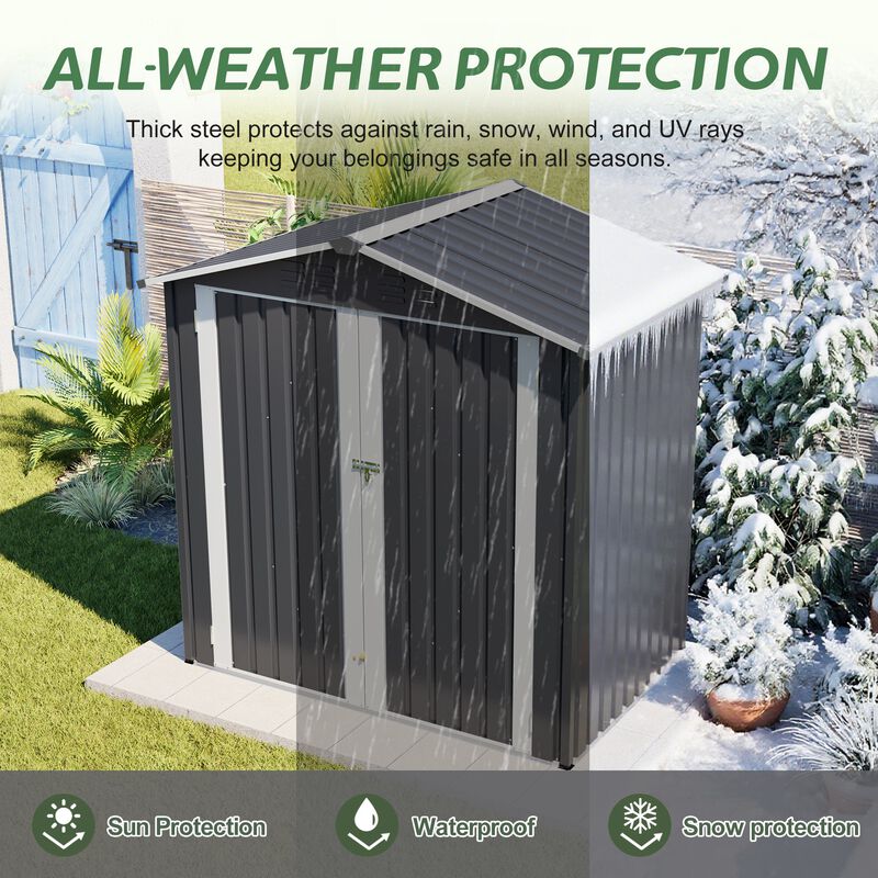 Metal Outdoor Storage Shed 6 x 4 FT Metal Shed with Lockable Door, Waterproof Garden Tool Shed Storage House image number 8