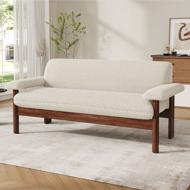 Merax Minimalist Berber Fleece 2-Seater Loveseat with Plush Arm Pillows & Full Rubberwood Frame image number 2