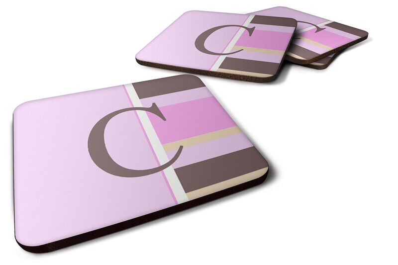 Caroline's Treasures CJ1005-CFC Monogram-Pink Stripes Foam Coasters (Set of 4), Initial Letter C, 3.5 H x 3.5 W, Multicolor