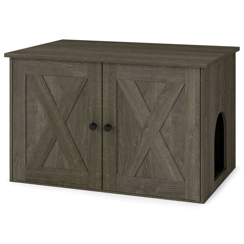 Hidden Cat Litter Box Furniture with Divider for Litter Box Enclosure-Oak image number 0