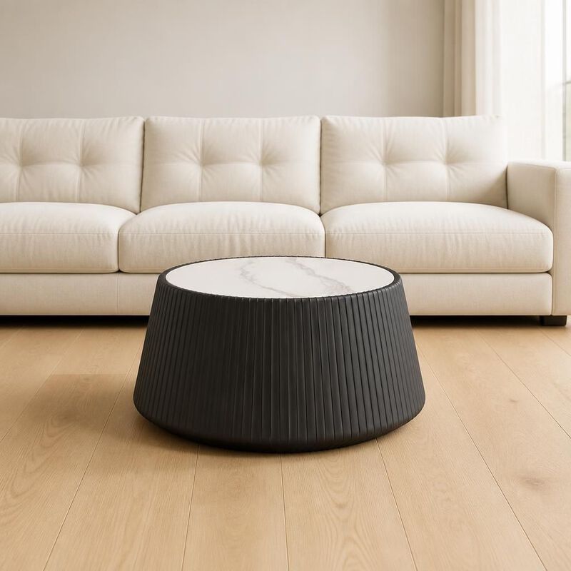 GOODSILO Round Cup Shape Sintered Stone Top Modern Coffee Table for Living Room, Bedroom and Office as Side or Bedside Accent image number 2
