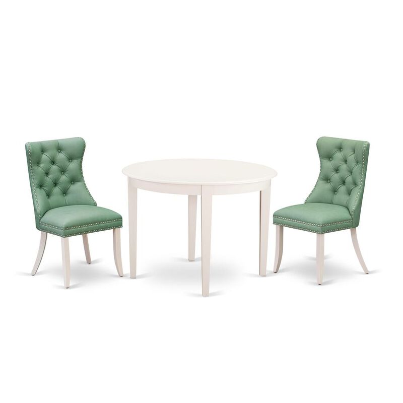 East West Furniture 3 Piece Modern Dining Table Set Contains a Round Kitchen Table
