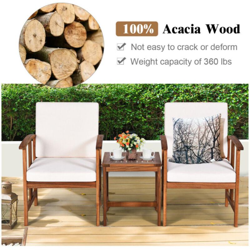 Hivvago 3 Pieces Solid Wood Outdoor Patio Sofa Furniture Set