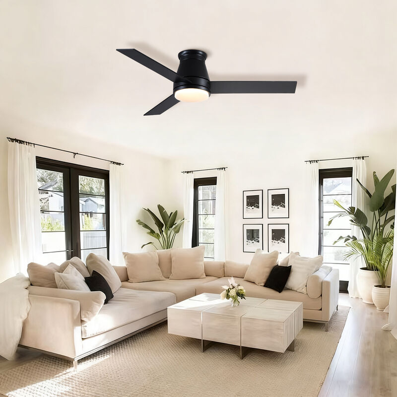 48 Inch Low Profile Ceiling Fan with Light - Matte Black DC Motor Ceiling Fan with Remote image number 2