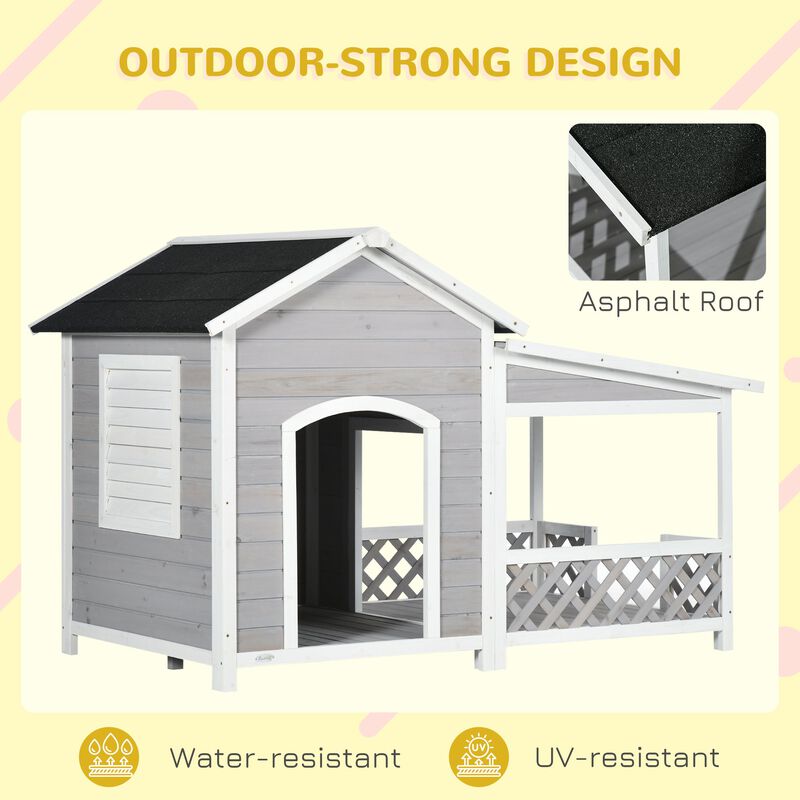 Outdoor Pet Shelter: Dog House with Porch, Asphalt Roof & Shutter Window