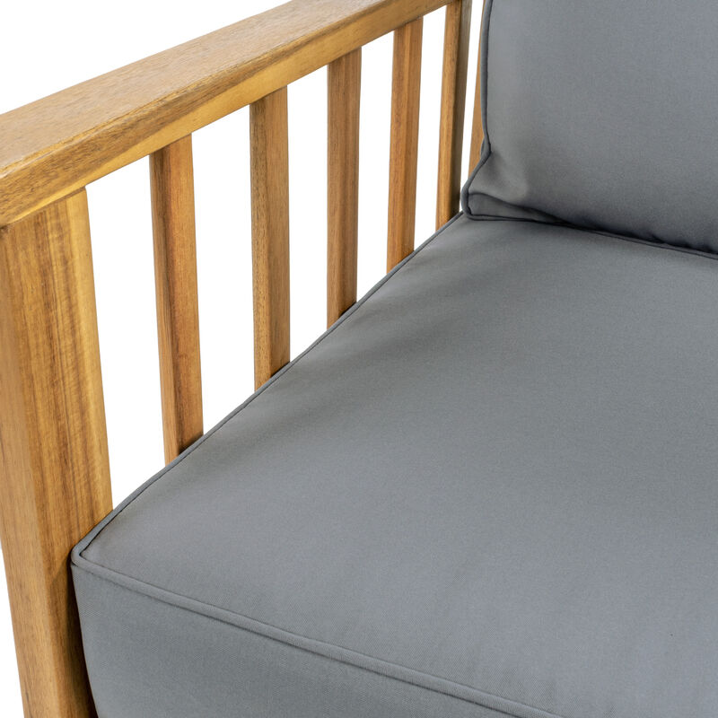 Everly 4-Piece Modern Cottage Acacia Wood Outdoor Patio Set with Cushions and Tropical Decorative Pillows