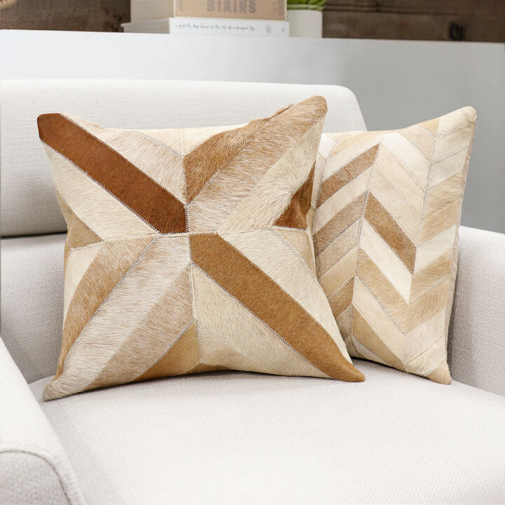 Pasargad Home Safari Chevron L. Brown Cowhide Throw Pillow