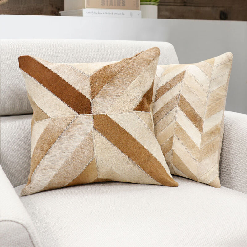 Pasargad Home Safari Chevron L. Brown Cowhide Throw Pillow image number 1