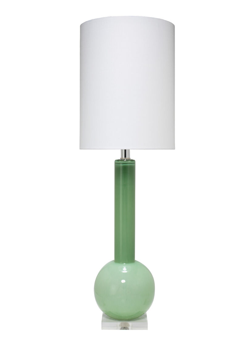Studio Table Lamp, Leaf Green Glass With Tall Thin Drum Shade, Green