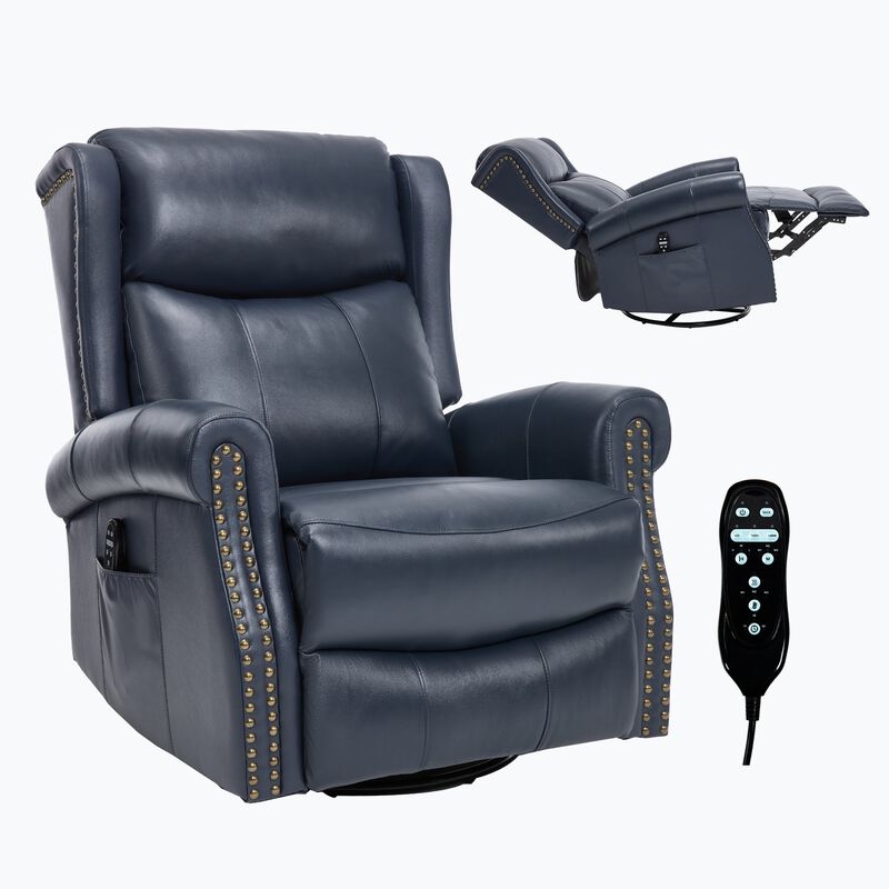Genuine leather Heat Massage Manual Recliner Chair with Rocker and Swivel for Living Room image number 0