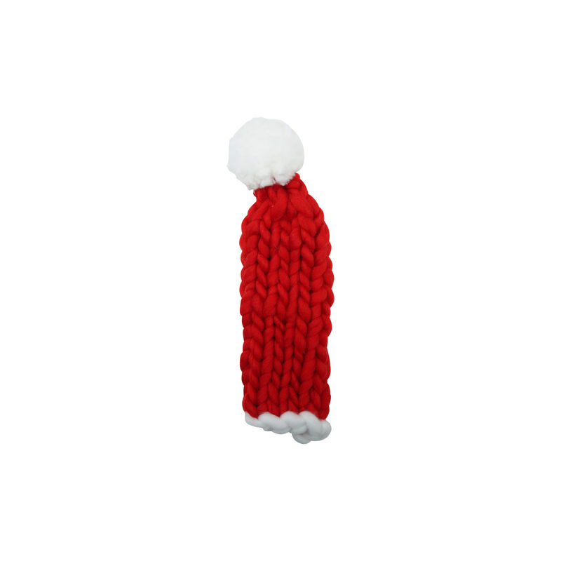 Festive Knit Santa Hat Bottle Cover in Red & White Polyester image number 0