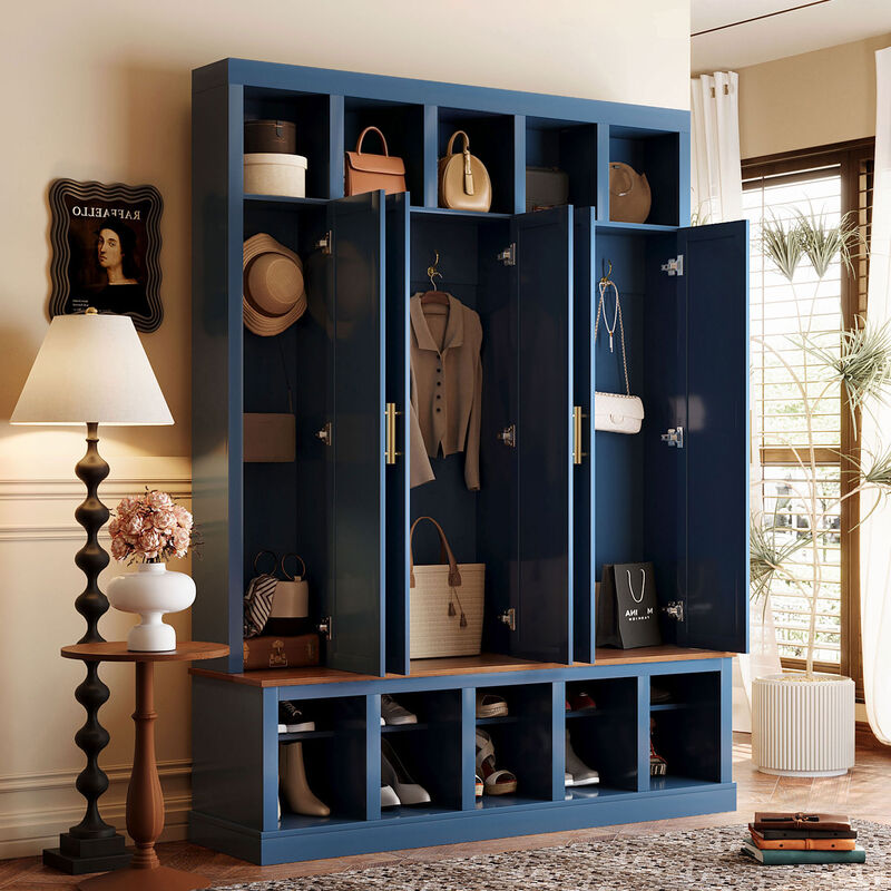 Merax All-in-One Hallway Organizer with 3 Closed Lockers, Inner Hooks & Hanging Rods Hall Tree image number 2