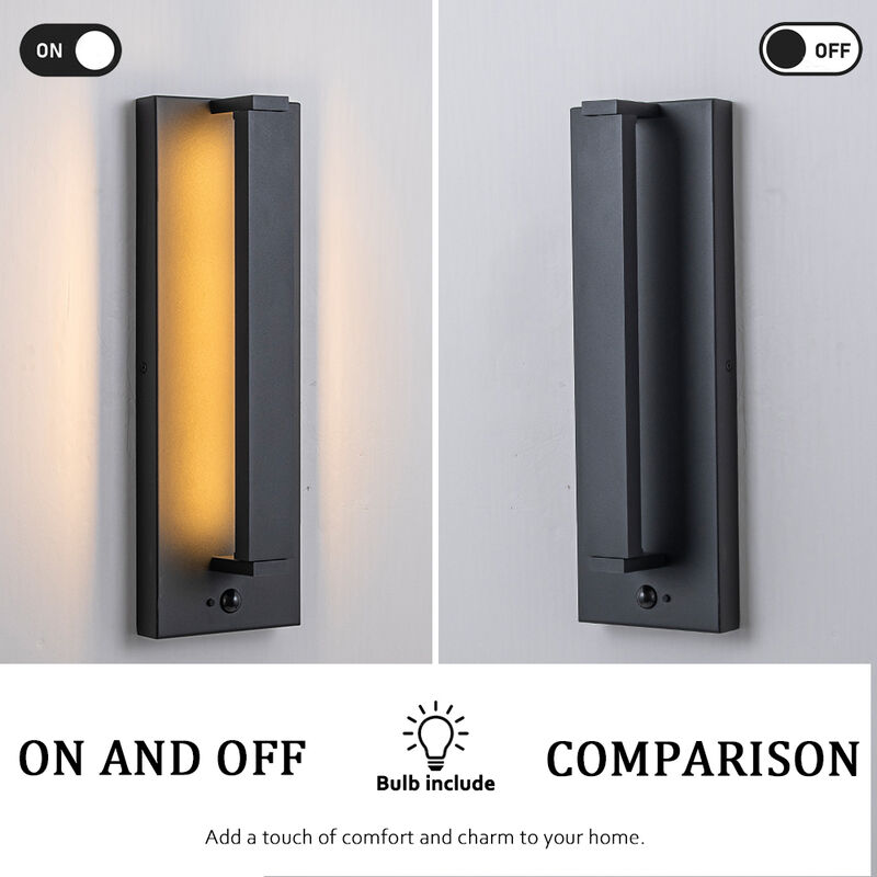 H15" Modern Motion Sensor Outdoor Wall Light 23W Integrated LED Wall Sconce Matte Black Iron Exterior Light Fixture for Porch Garage Patio image number 6