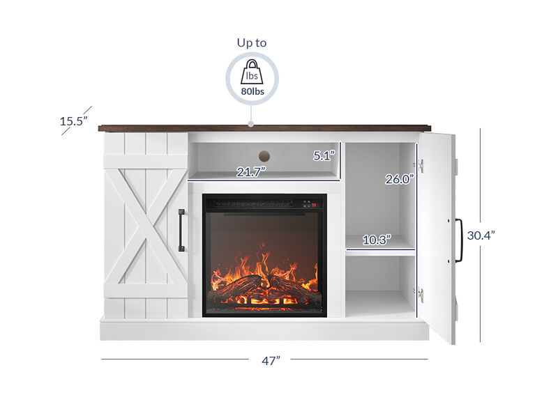 BELLEZE 47" TV Stand with 18" Electric Fireplace Heater & Media Entertainment Center Console Table for TV up to 50" with Open Storage Shelves & Cabinets - Veropeso