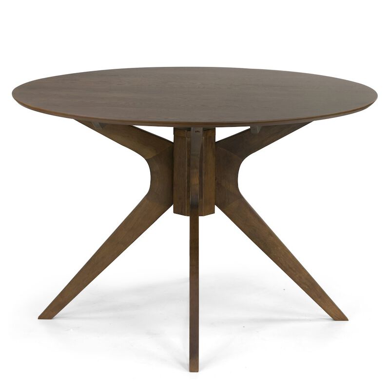Glamour Home Blair Walnut Finish Round Wood Dining Table with Tripod Style Base