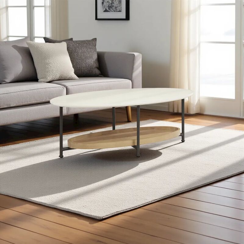 Starlight Canyon Home White Round Coffee Table &ndash; Mid Century Modern Design for Living Room