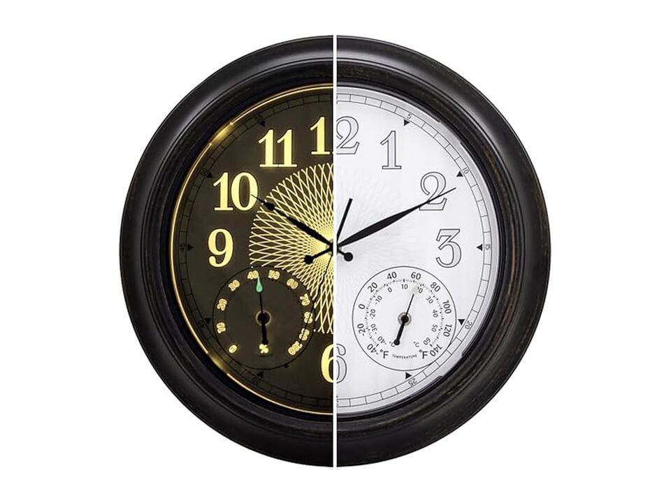 Thermometer Hygrometer Luminous Metal Pool Wall Clock 18 Inch Silent Non Ticking