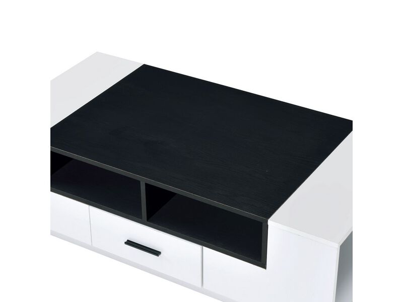 Contemporary Coffee Table with Drawer and Open Compartment, Black and White-Benzara
