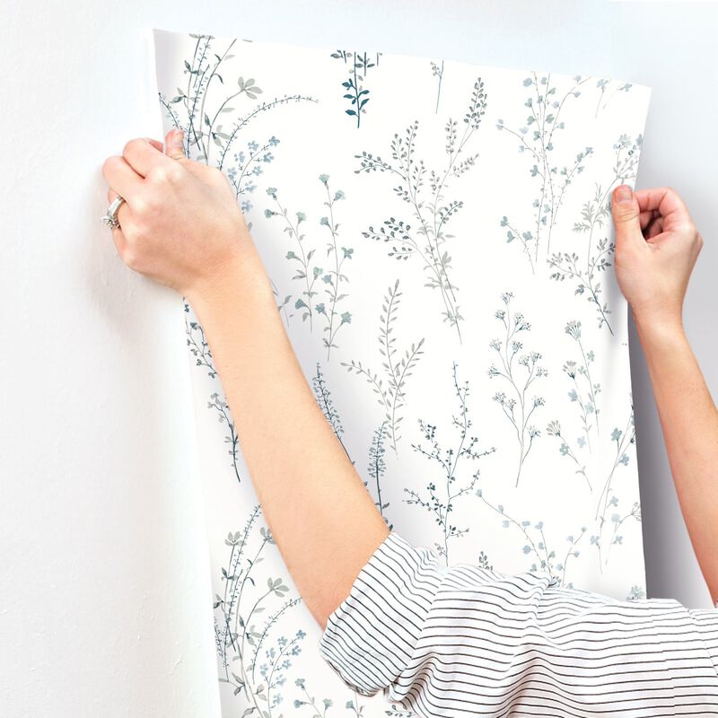 Wildflower Sprigs Blue & Green Wallpaper (Double Roll) image number 5