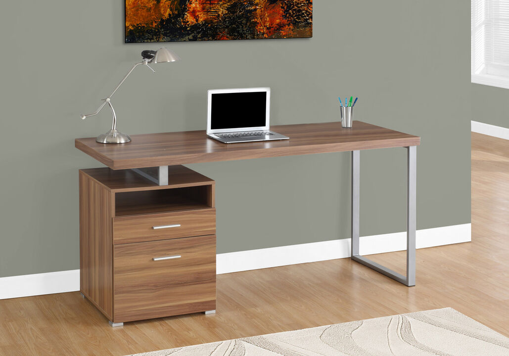 Monarch Specialties Computer Desk, Home Office, Laptop, Left, Right Set-Up, Storage Drawers, 60"L, Work, Metal, Laminate, Walnut, Grey, Contemporary, Modern