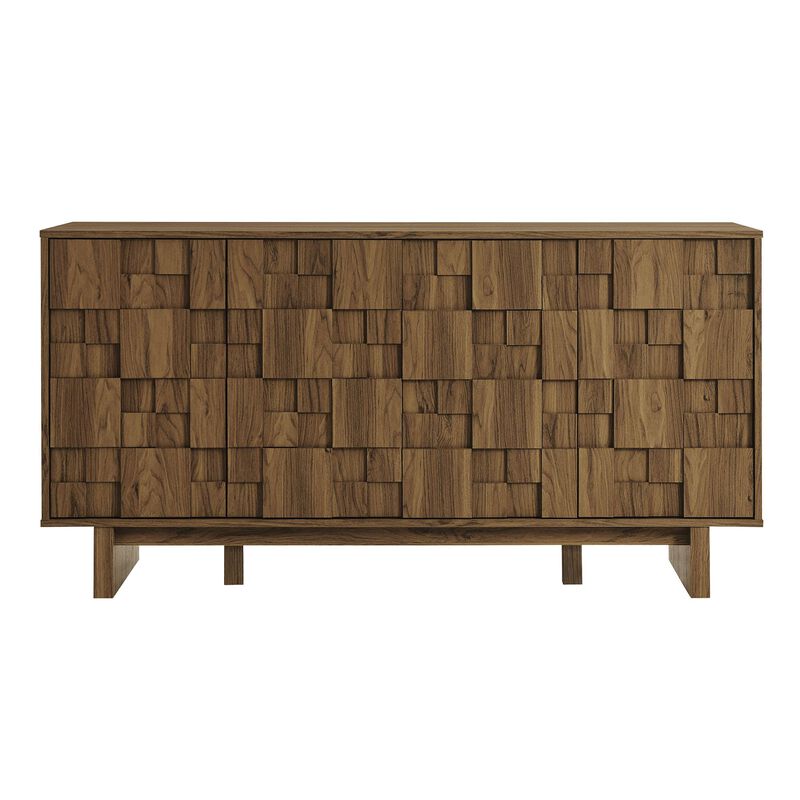 Modway Owen 4-Door Modern Carved Geometric Sideboard in Walnut - 59 Inch Buffet Cabinet with Adjustable Shelves &ndash; Living Room or Dining Room Storage Credenza image number 5